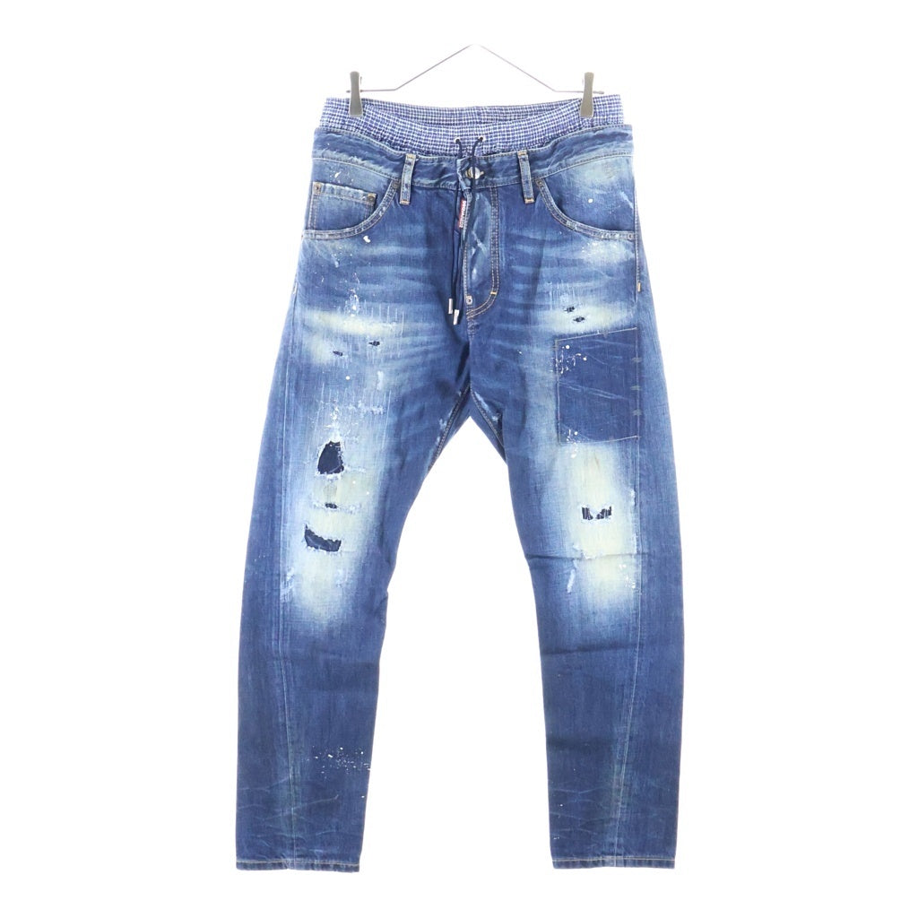 DSQUARED2(ディースクエアード) KENNY TEWIST JAEN ケニー ツイストジーン ダメージ リペア加工 レイヤードドッキング ストレッチデニムパンツ インディゴ S71LA0823 S30309