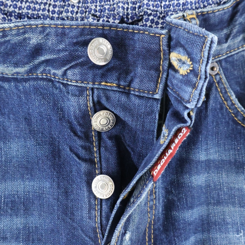 DSQUARED2(ディースクエアード) KENNY TEWIST JAEN ケニー ツイストジーン ダメージ リペア加工 レイヤードドッキング ストレッチデニムパンツ インディゴ S71LA0823 S30309