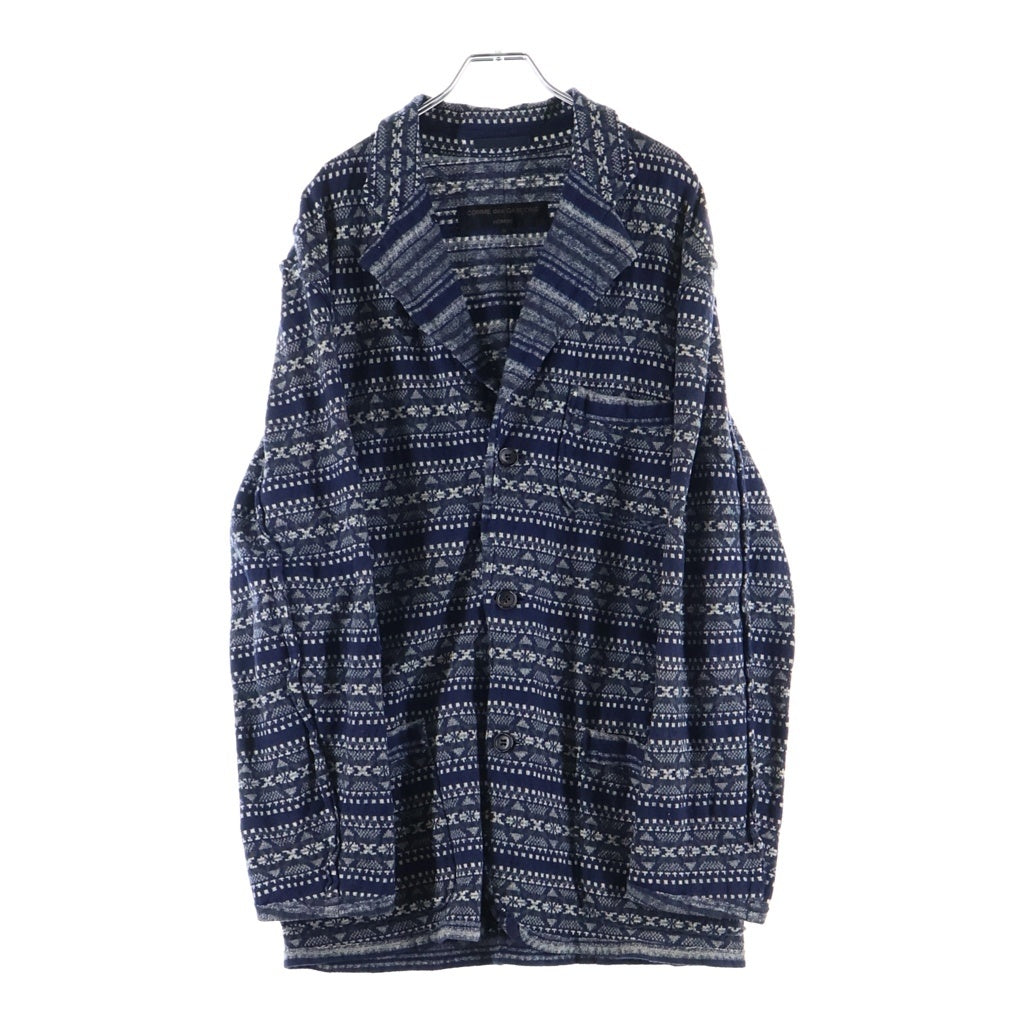 COMME des GARCONS HOMME(コムデギャルソンオム) 02AW AD2002 田中オム期 幾何学柄 ウールテーラードジャケット ネイビー/グレー HH-J019