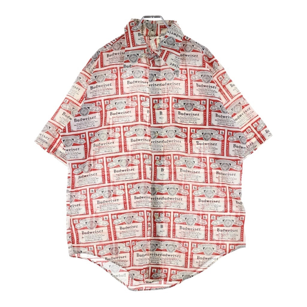 VINTAGE(ヴィンテージ) 70S VINTAGE BUDWEISER S/S SHIRT ヴィンテージ バドワイザー ロゴ総柄 半袖ボタンシャツ レッド/ホワイト