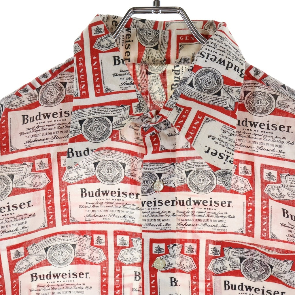 VINTAGE(ヴィンテージ) 70S VINTAGE BUDWEISER S/S SHIRT ヴィンテージ バドワイザー ロゴ総柄 半袖ボタンシャツ レッド/ホワイト