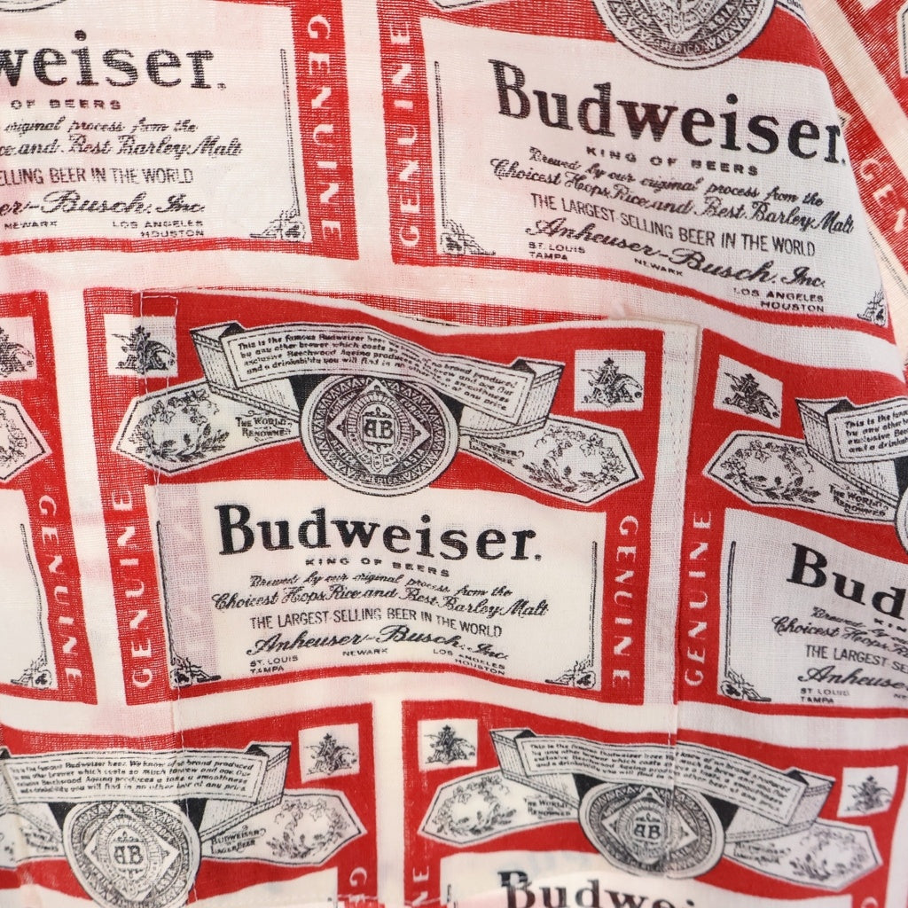 VINTAGE(ヴィンテージ) 70S VINTAGE BUDWEISER S/S SHIRT ヴィンテージ バドワイザー ロゴ総柄 半袖ボタンシャツ レッド/ホワイト