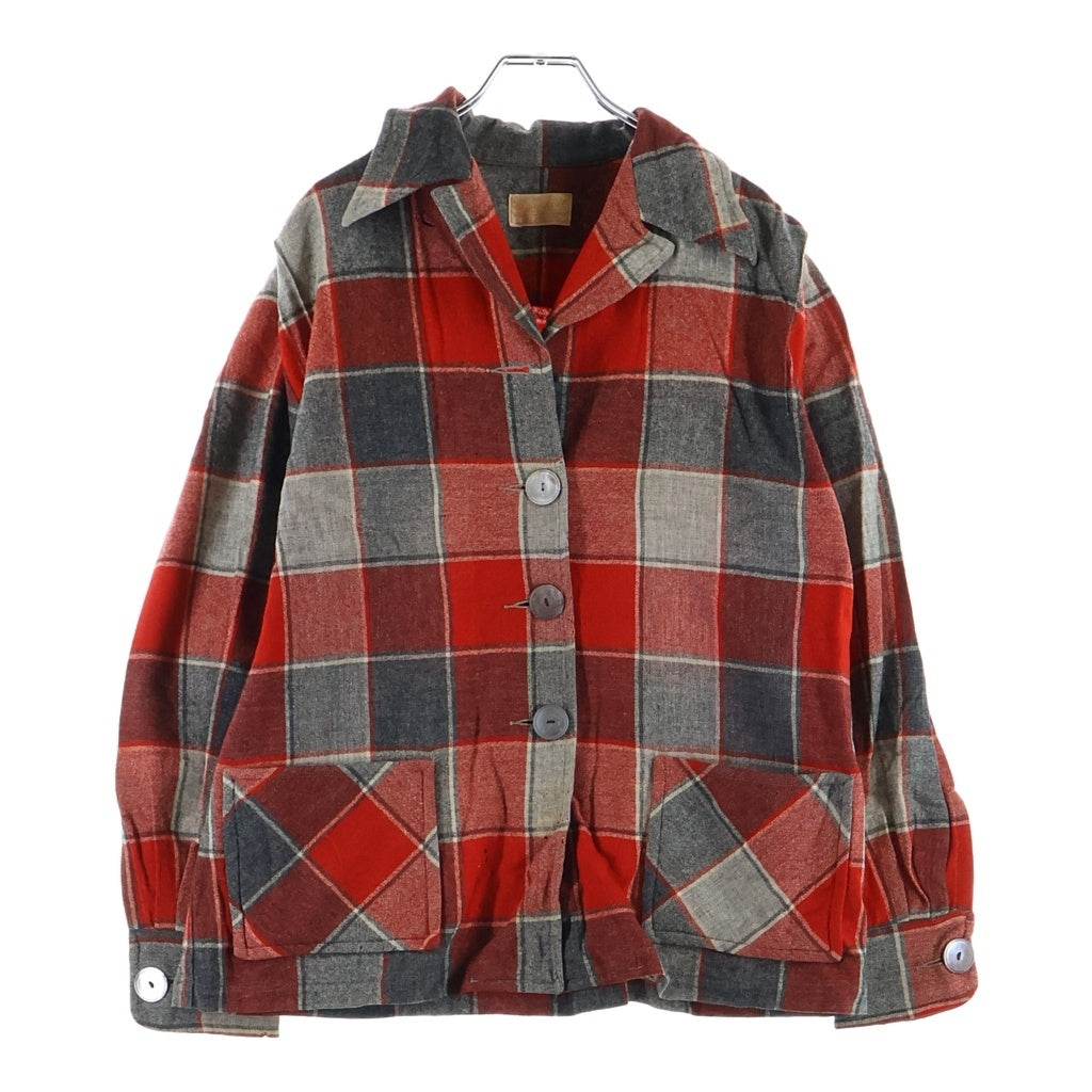 PENDLETON(ペンドルトン) 50S VINTAGE WOOL JACKET ヴィンテージ 白タグ ブロックチェック ウールボタンジャケット レディース レッド/グレー