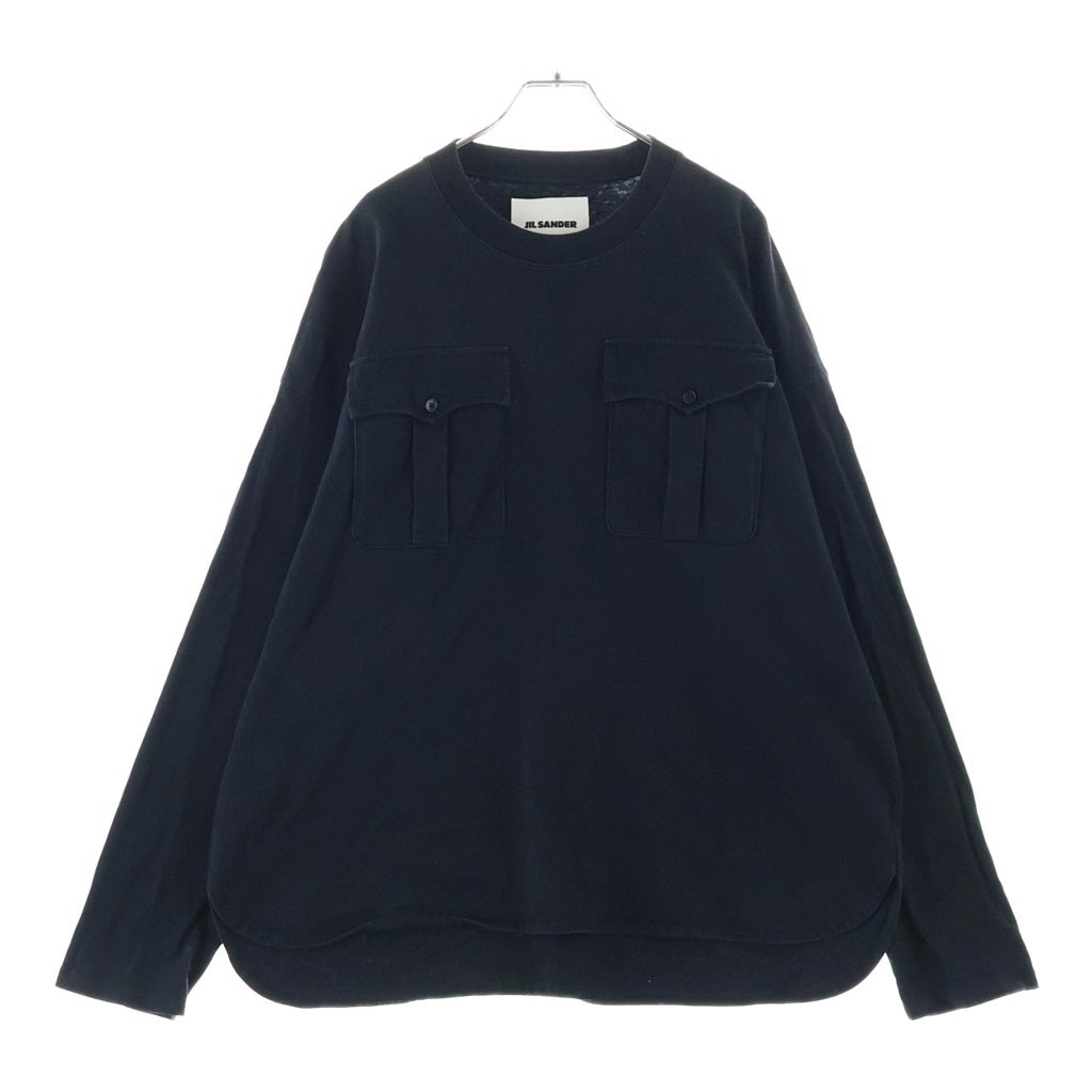 JIL SANDER(ジルサンダー) フロントダブルポケット クルーネック長袖Tシャツ カットソー ブラック KKJMBW0115