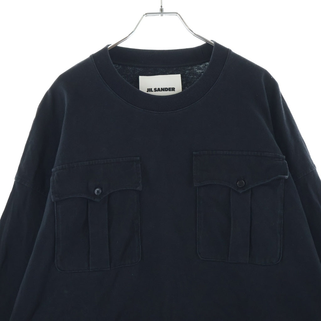 JIL SANDER(ジルサンダー) フロントダブルポケット クルーネック長袖Tシャツ カットソー ブラック KKJMBW0115