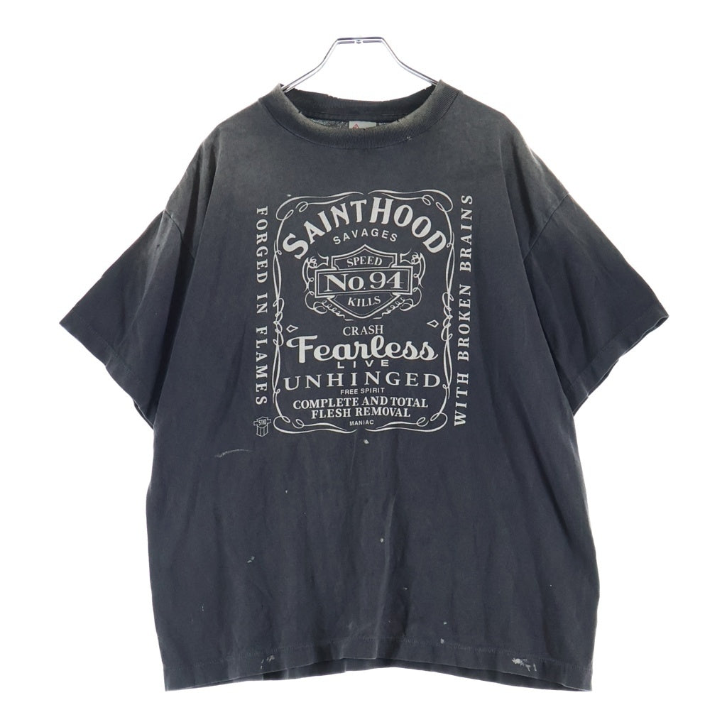 SAINT MICHAEL(セントマイケル) 25SS ×NEIGHBORHOOD STHD. SS TEE FEARLESS ネイバーフッド フィアレス ヴィンテージ加工 クルーネック半袖Tシャツ カットソー ブラック SM-HR8-0000-C70
