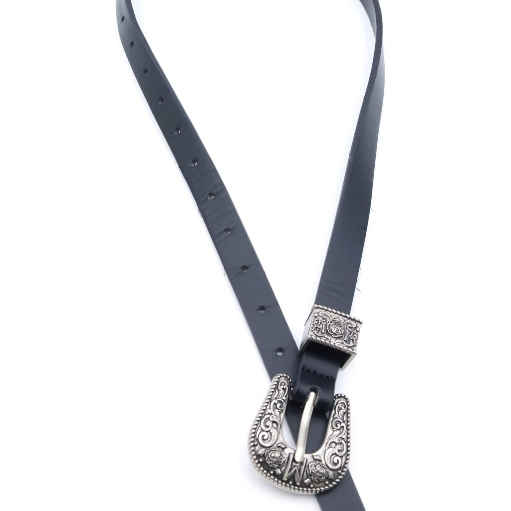 NO BRAND(ノーブランド) MARK GONG (マークゴン) WESTERN WOVEN LEATHER BELT フローラルデザイン ウーブン ウエスタン レザーベルト ブラック レディース