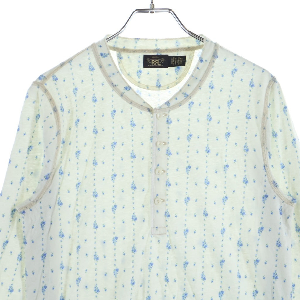 RRL(ダブルアールエル) フローラル リネンコットン ヘンリーネック長袖シャツ レディース ホワイト/ブルー 282P16978001