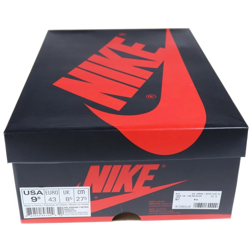 NIKE(ナイキ) AIR JORDAN 1 RETRO HIGH OG BRED TOE エアジョーダン1 レトロ ブレッド トゥ つま黒 ハイカットスニーカー レッド/ブラック/ホワイト US9.5/27.5cm 555088-610