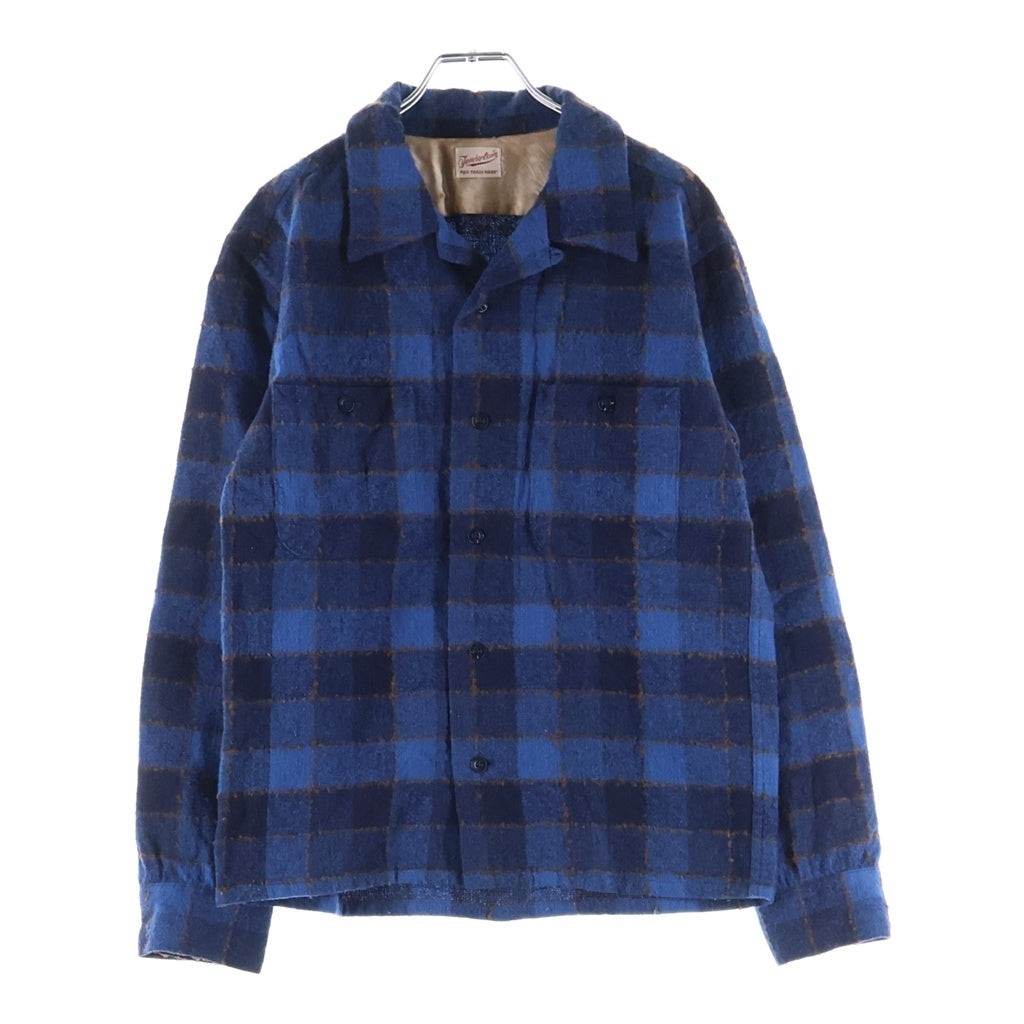 TENDERLOIN(テンダーロイン) T-WOOL SHT ティーウール オープンカラー 長袖チェックシャツ ブルー