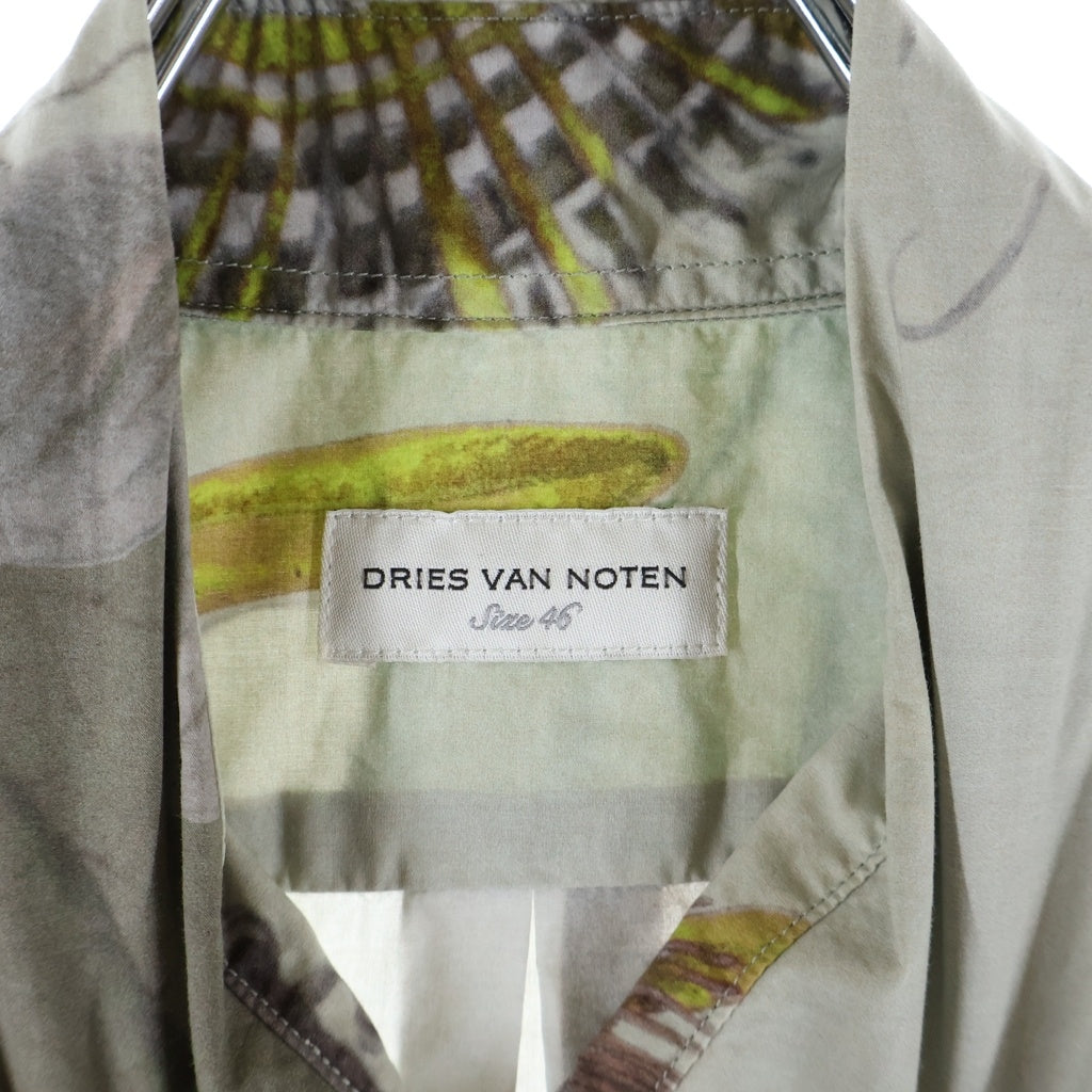 DRIES VAN NOTEN(ドリスヴァンノッテン) 総柄プリント レギュラーカラー コットン長袖シャツ カーキ