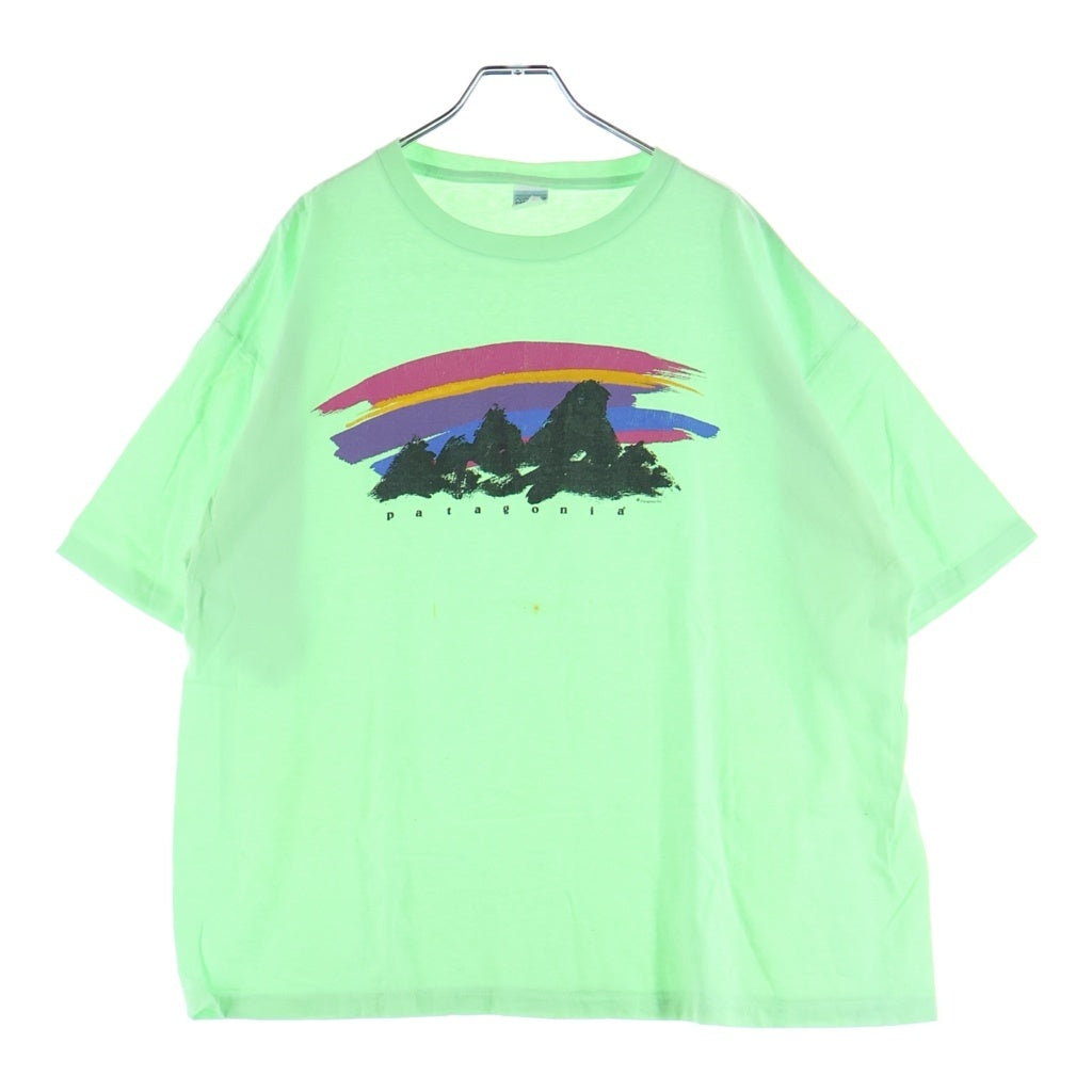 PATAGONIA(パタゴニア) 90S VINTAGE BRUSH STROKE MOUNTAIN ヴィンテージ ブラッシュストロークマウンテン フロントプリント クルーネック半袖Tシャツ カットソー ライトグリーン
