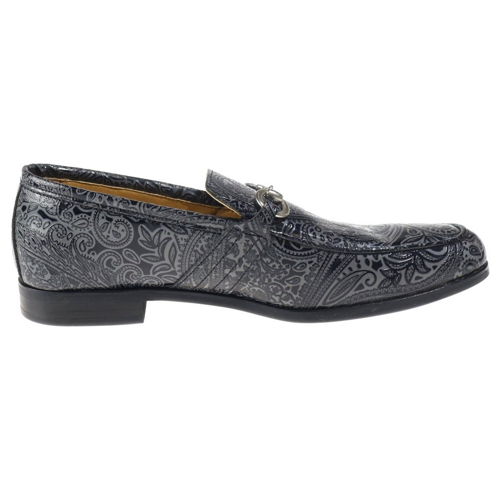 NO BRAND(ノーブランド) BajoLugo バジョルゴ 型押しペイズリー柄 レザー ビットローファー スリッポン グレー NO-2-6-2003-39