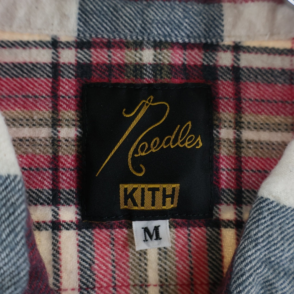 Needles(ニードルス) ×KITH Ribbon Cuts Flannel Shirt キス リボンカット ドッキング 長袖フランネルチェックシャツ レッド/ネイビー LQ350