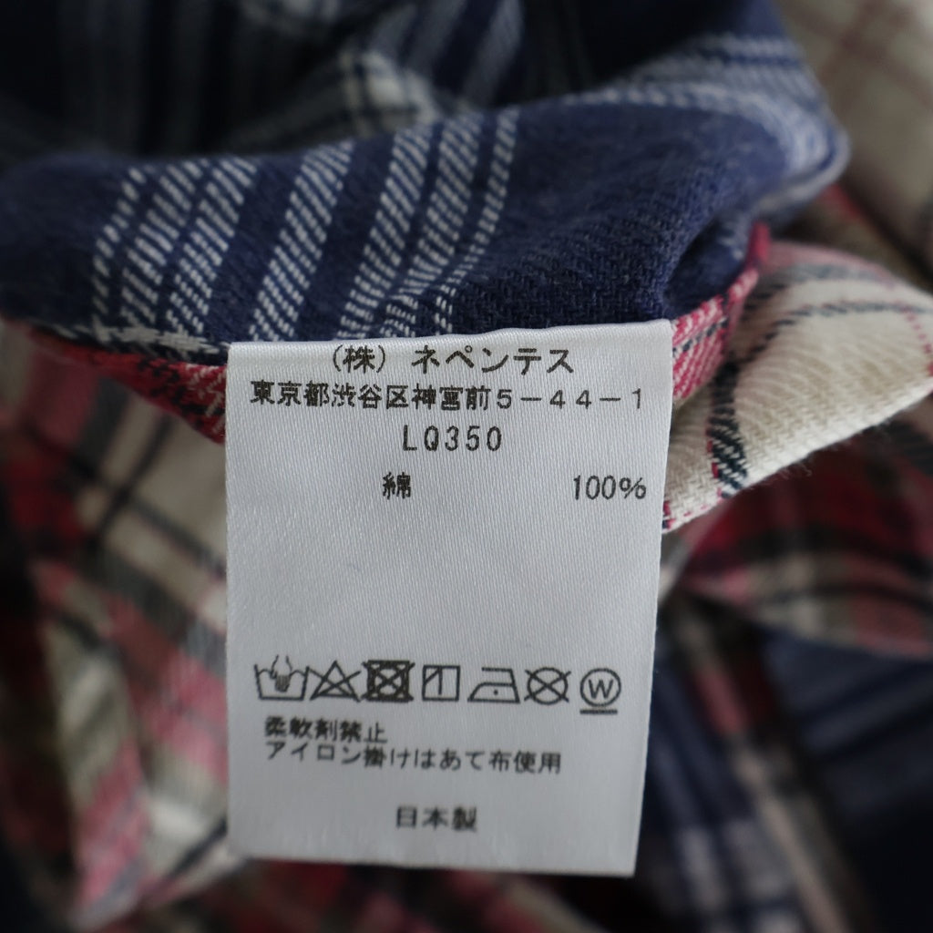 Needles(ニードルス) ×KITH Ribbon Cuts Flannel Shirt キス リボンカット ドッキング 長袖フランネルチェックシャツ レッド/ネイビー LQ350