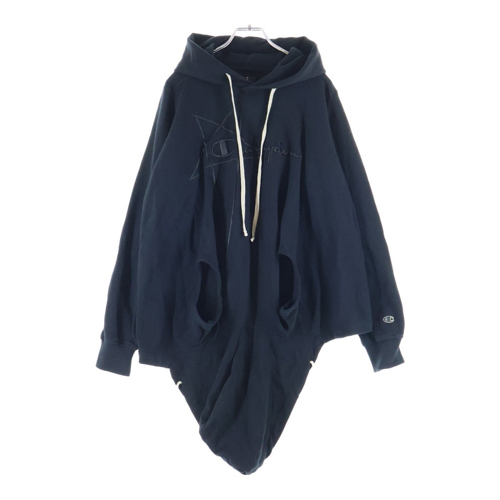 Rick Owens(リックオウエンス) 21SS ×CHAMPION LOGO EMBROIDERY HOODIE ロゴエンブロイダリー プルオーバーフーデッドパーカー ブラック CM21S0008-216757