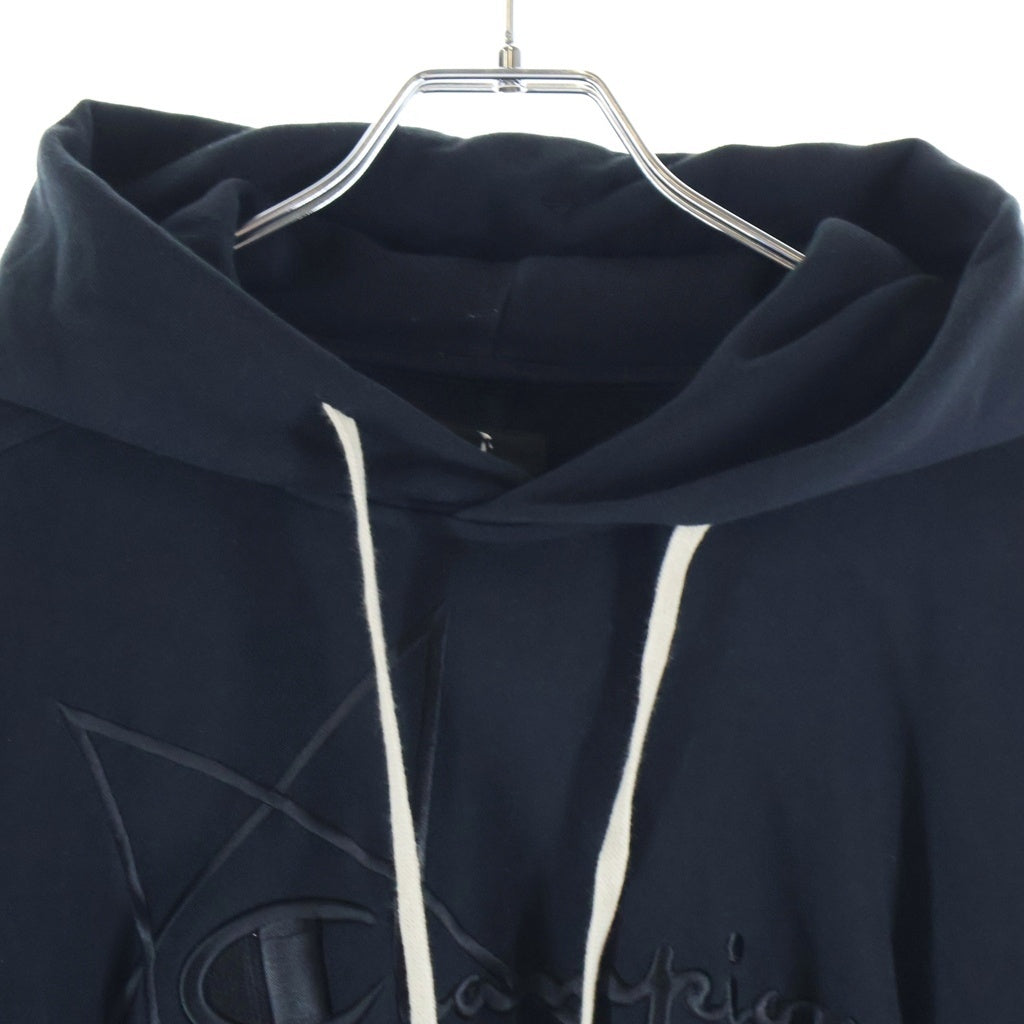 Rick Owens(リックオウエンス) 21SS ×CHAMPION LOGO EMBROIDERY HOODIE ロゴエンブロイダリー プルオーバーフーデッドパーカー ブラック CM21S0008-216757