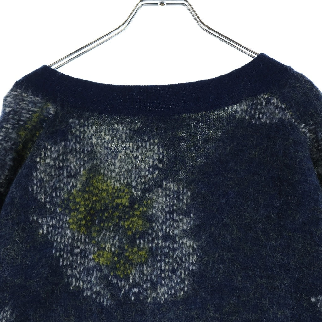 NO BRAND(ノーブランド) MIOSMOKEY ミオスモーキー 22AW JQ KNIT CARDIGAN ジャガードニット 総柄 カーディガン ネイビー 222KN001