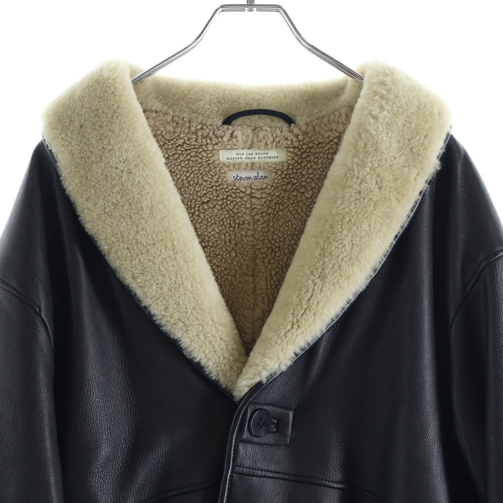 OLD JOE(オールドジョー) ×STEVEN ALAN スティーブンアラン ギャザーリグウエスト レザー ムートンコート ジャケット ブラック