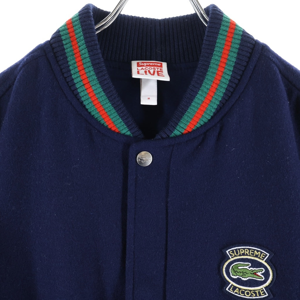 SUPREME(シュプリーム) 18SS ×LACOSTE Wool Varsity Jacket ラコステ バックロゴワッペン ウールバーシティジャケット スタジャン ネイビー/グリーン