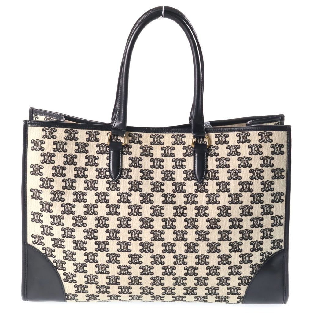 CELINE(セリーヌ) トリオンフ エンブロイダリー ホリゾンタルカバ トートバッグ ゴールド金具 ホワイト/ブラック 194342CS8 レディース