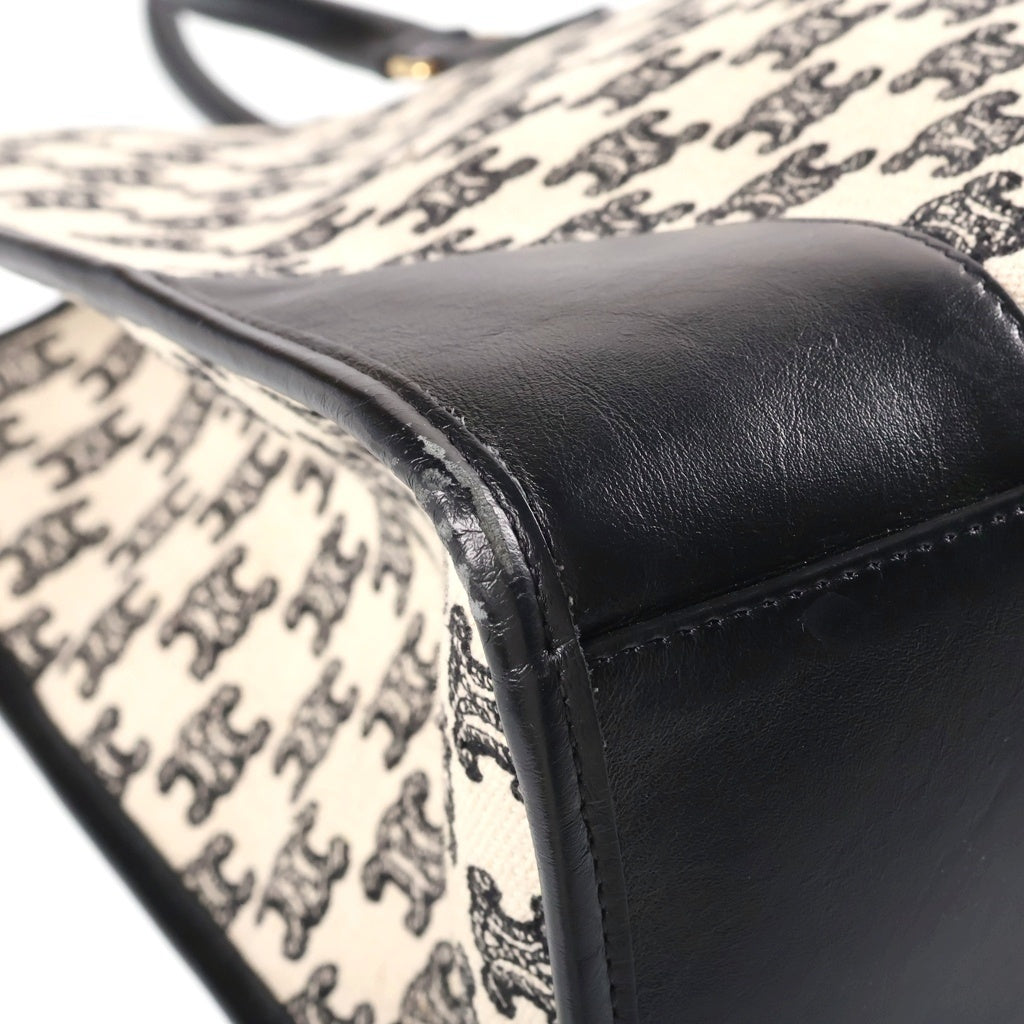 CELINE(セリーヌ) トリオンフ エンブロイダリー ホリゾンタルカバ トートバッグ ゴールド金具 ホワイト/ブラック 194342CS8 レディース