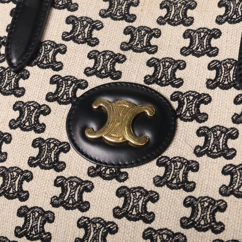 CELINE(セリーヌ) トリオンフ エンブロイダリー ホリゾンタルカバ トートバッグ ゴールド金具 ホワイト/ブラック 194342CS8 レディース