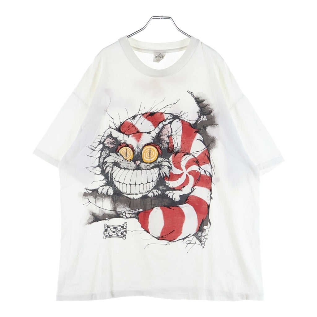 VINTAGE(ヴィンテージ) 90S VINTAGE ALICE IN WONDERLAND CHESHIRE CAT ANDZIA ヴィンテージ 不思議の国のアリス チェシャ猫 両面プリントTシャツ 半袖クルーネックカットソー ホワイト