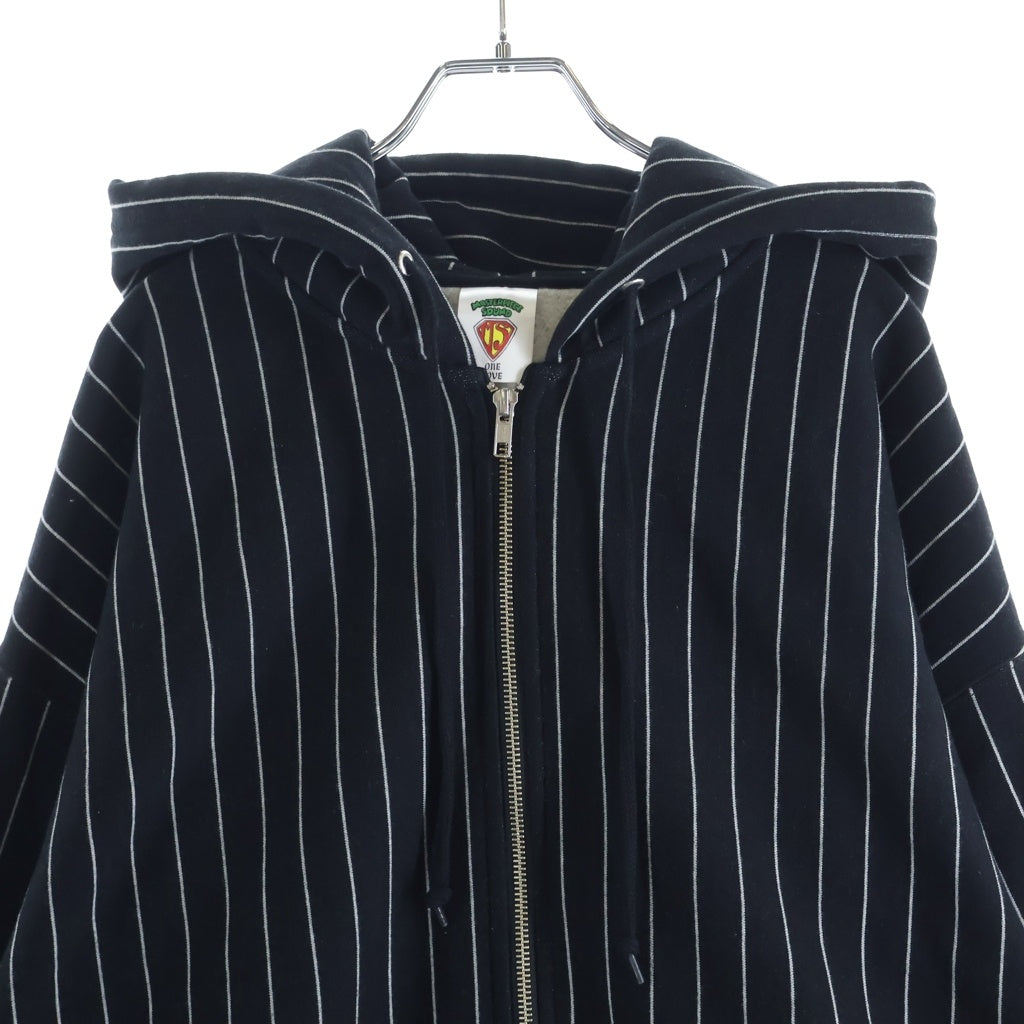 NO BRAND(ノーブランド) TRIBE WEAR トライブウェア ×MASTERPIECE SOUND MP BASIC HOODIE マスターピースサウンド ストライプ ベーシックジップアップフーディー パーカー ブラック
