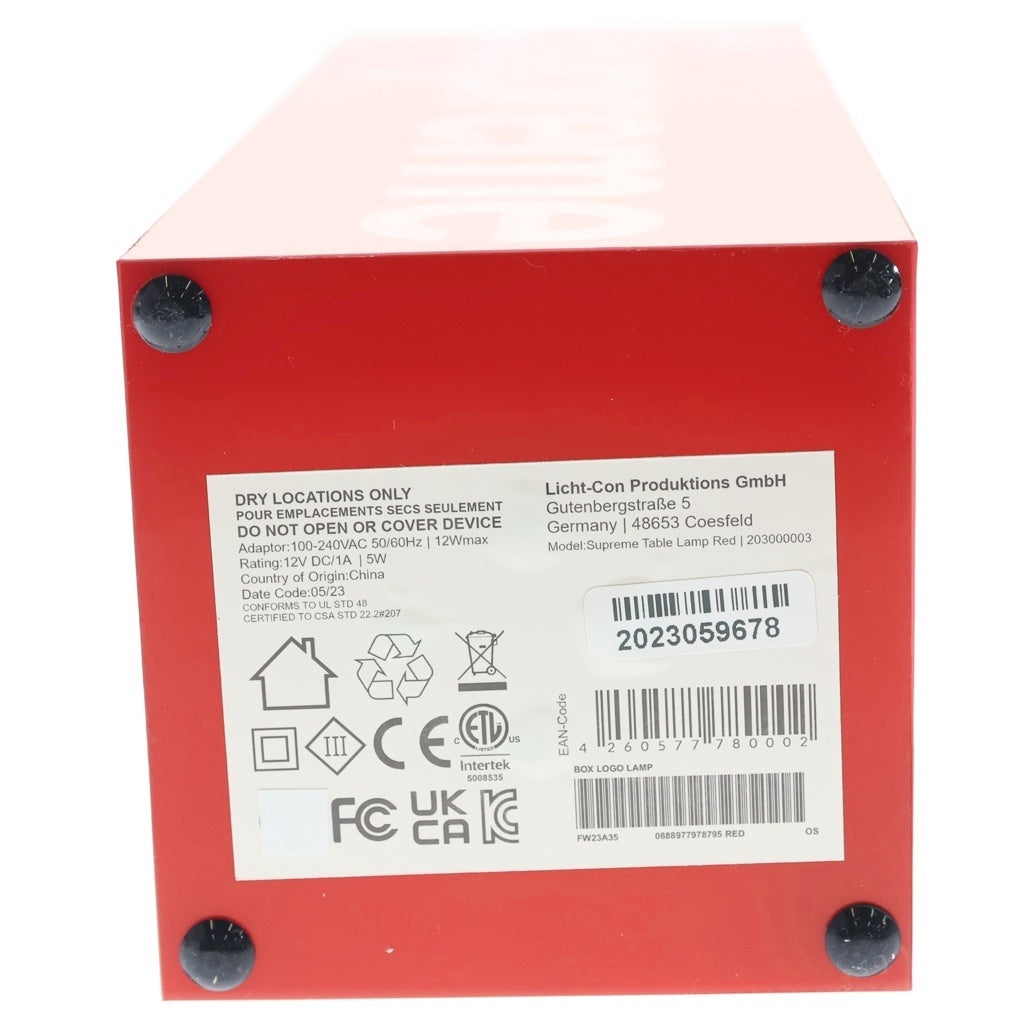 SUPREME(シュプリーム) 23AW Box Logo Lamp Red ボックスロゴ テーブルランプ レッド