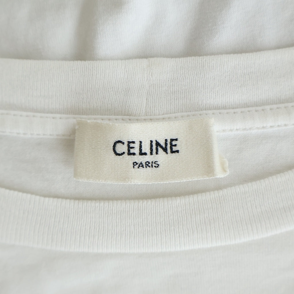 CELINE(セリーヌ) コットンジャージー フロントロゴプリント クルーネック半袖Tシャツ カットソー ホワイト 2X681671Q