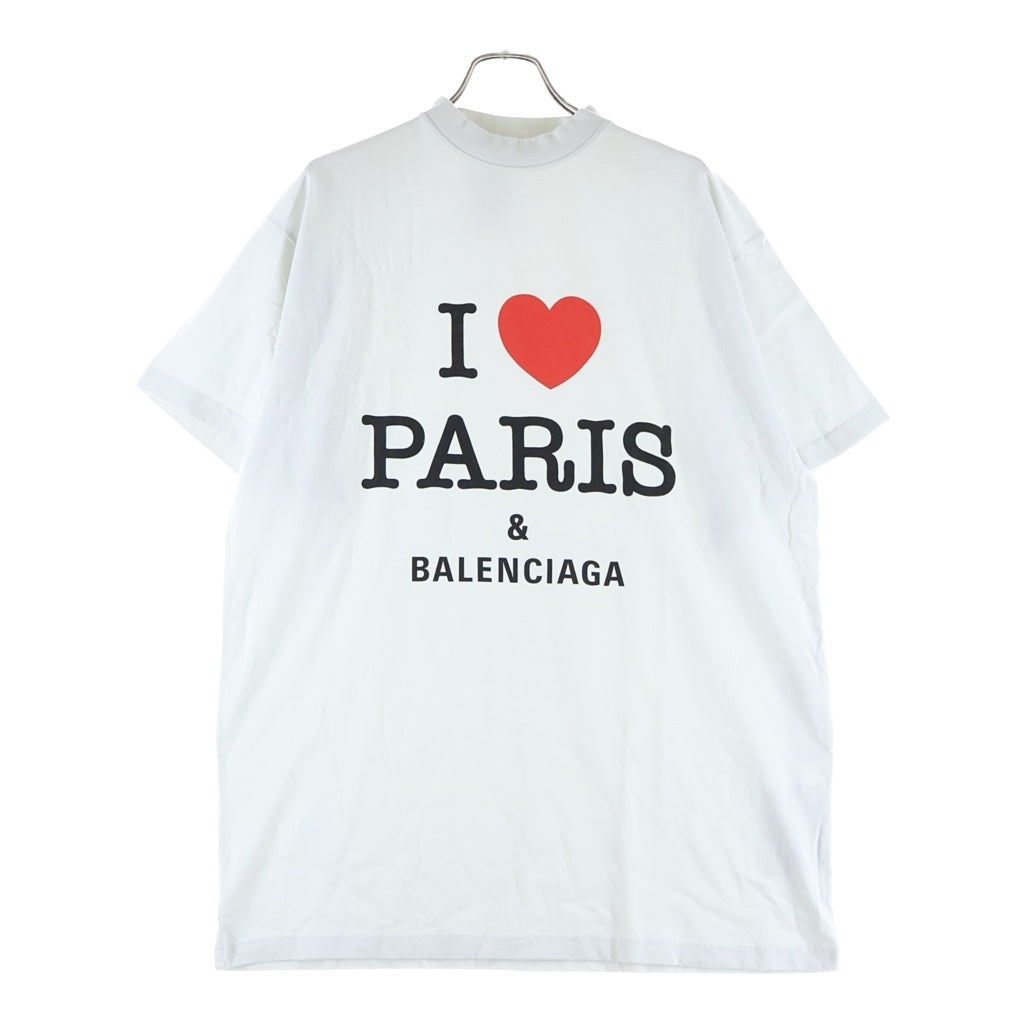 BALENCIAGA(バレンシアガ) I LOVE PARISプリント オーバーサイズ クルーネック半袖Tシャツ カットソー ホワイト 787349