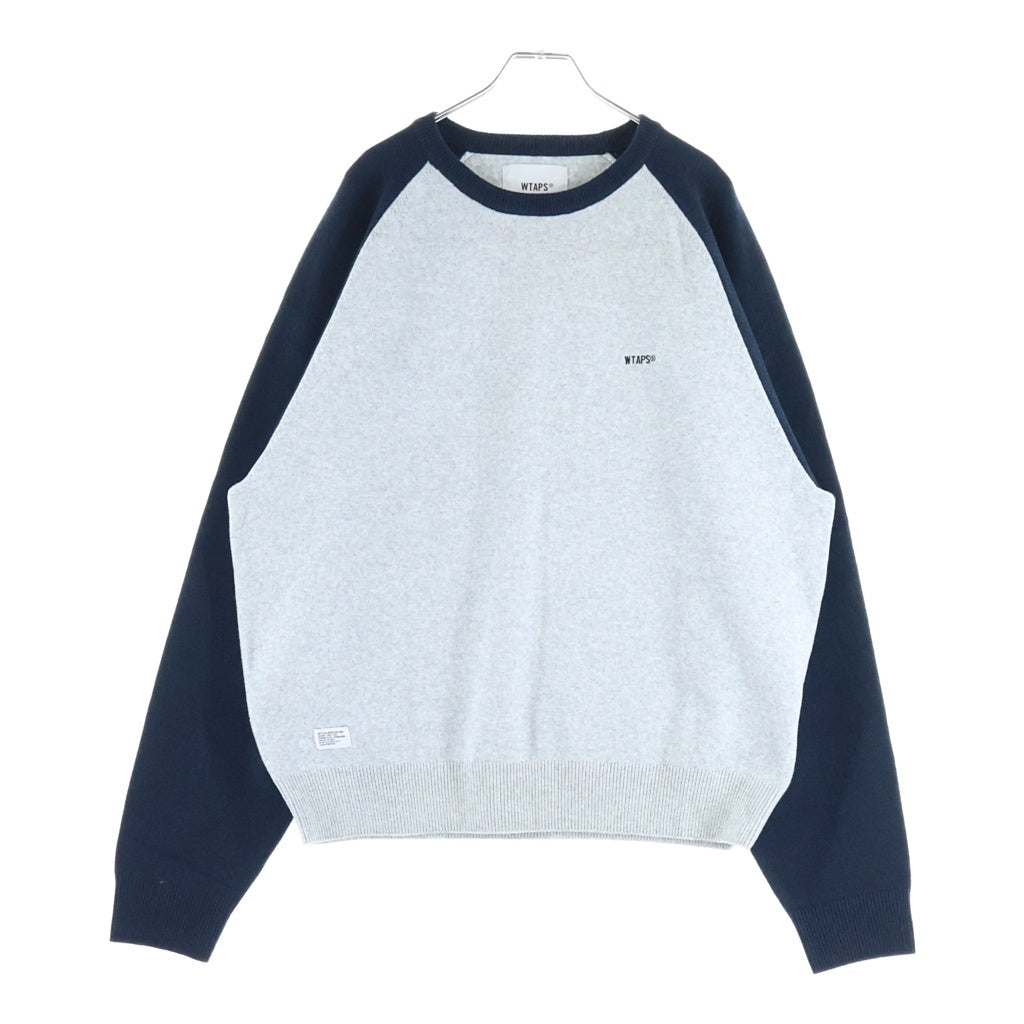 WTAPS(ダブルタップス) 26AW IAN SWEATER / NYCO ラグランスウェットトレーナー グレー/ネイビー 262FZDT-KNM02