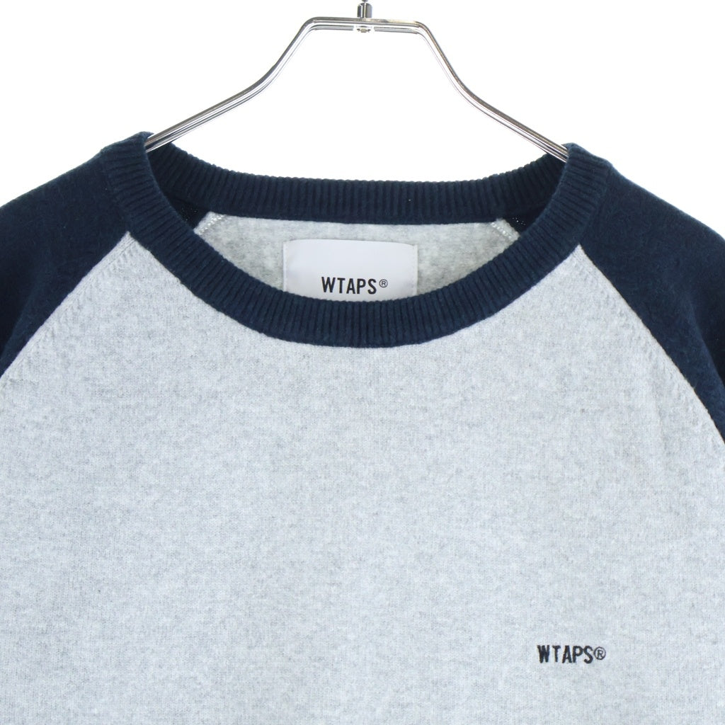 WTAPS(ダブルタップス) 26AW IAN SWEATER / NYCO ラグランスウェットトレーナー グレー/ネイビー 262FZDT-KNM02