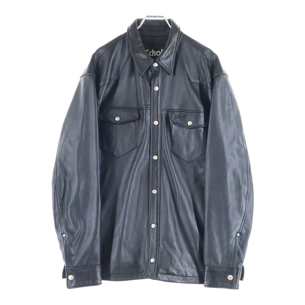 SCHOTT(ショット) LAMB LEATHER SHIRT ロゴ刺繍 ラムレザーシャツジャケット ブラック 3111029
