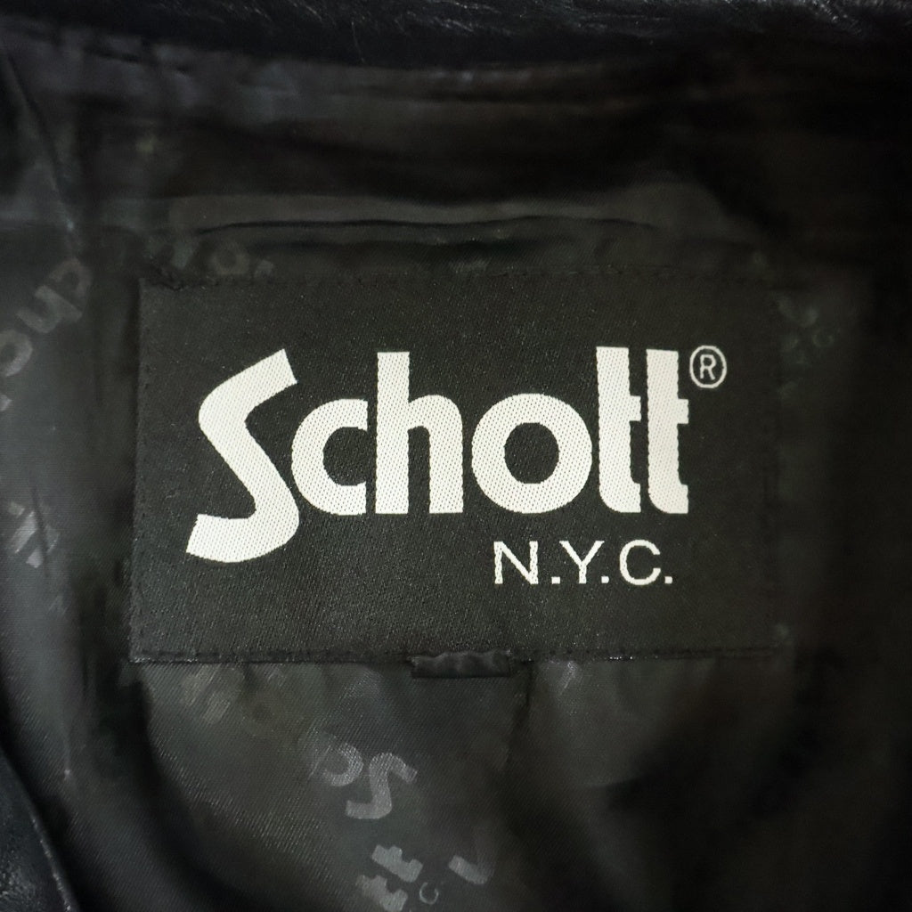SCHOTT(ショット) LAMB LEATHER SHIRT ロゴ刺繍 ラムレザーシャツジャケット ブラック 3111029
