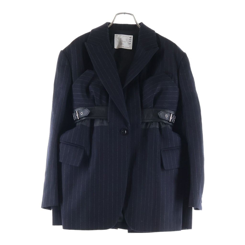 Sacai(サカイ) 22AW Chalk Stripe Jacket ストライプ ベルテッド テーラードジャケット レディース グレー 22-06324