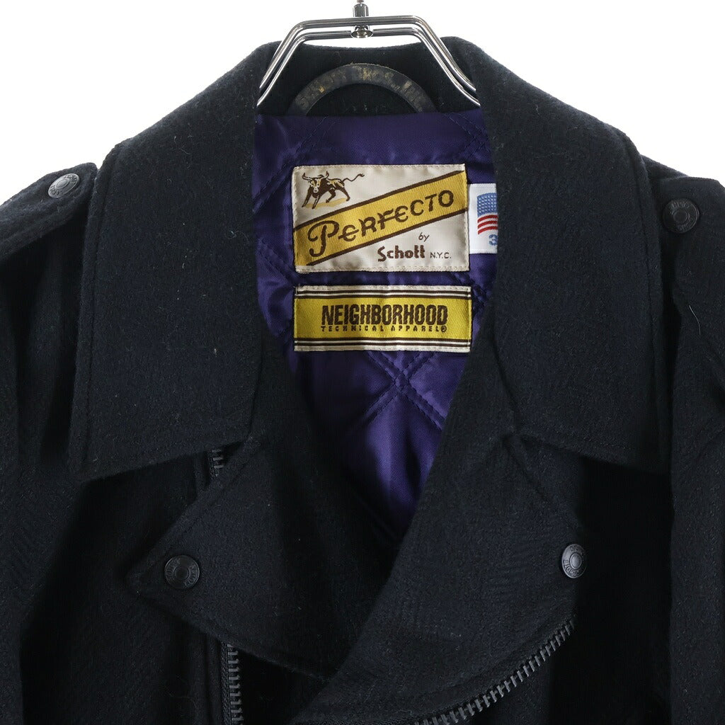 SCHOTT(ショット) ×NEIGHBORHOOD ネイバーフッド ウール ダブルライダースジャケット ネイビー SHNH-JK-03