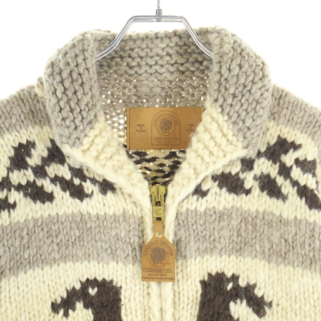 CANADIAN SWEATER(カナディアンセーター) ウール ジップフライ カウチンニットジャケット セーター ブラウン/ベージュ