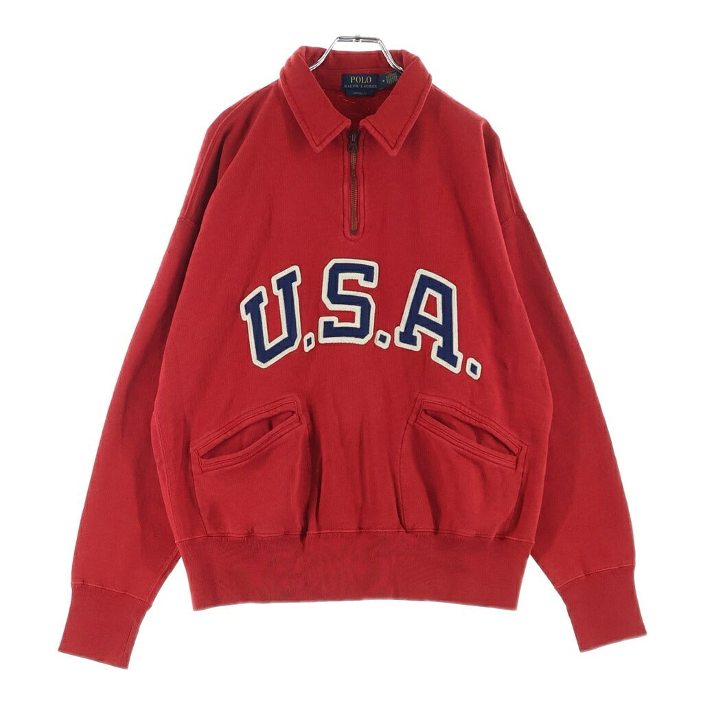 POLO RALPH LAUREN(ポロラルフローレン) Fleece 1/2 Zip Sweatshirt フリース USA ハーフジッププルオーバースウェット レッド 710980890001
