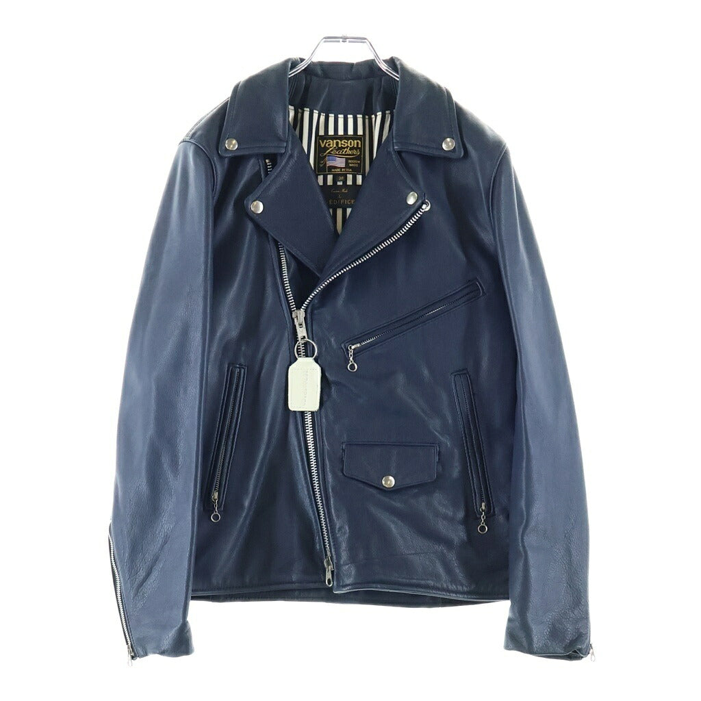 VANSON(バンソン) EDIFICE別注 カウレザー C2 ダブルライダースジャケット ネイビー