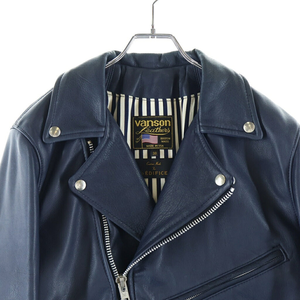 VANSON(バンソン) EDIFICE別注 カウレザー C2 ダブルライダースジャケット ネイビー