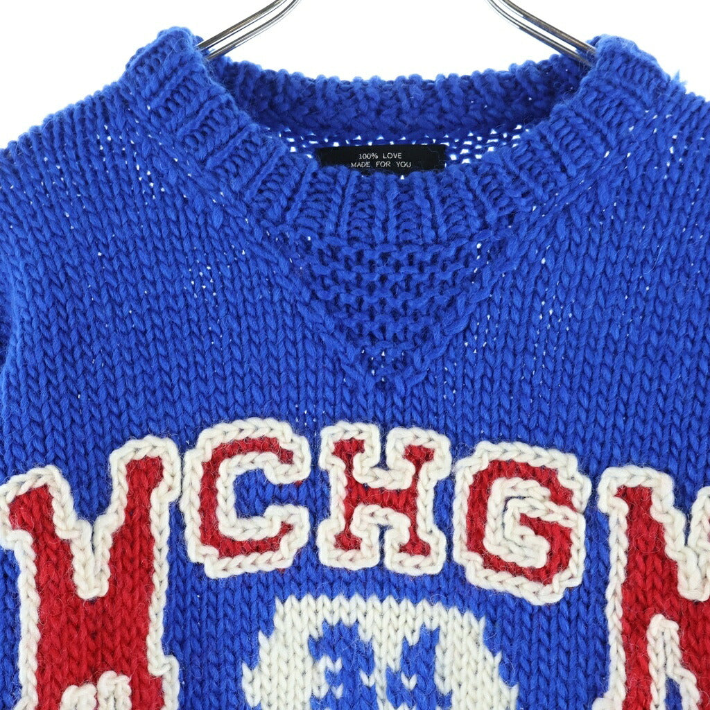RICE NINE TEN(ライスナインテン) HAND KNITTING SWAETSHIRT カレッジ ウールニット セーター ブルー