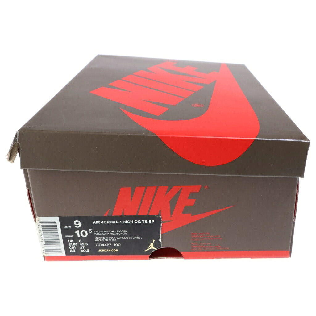 NIKE(ナイキ) ×TRAVIS SCOTT AIR JORDAN 1 HIGH OG TS SP トラヴィススコット エアジョーダン1 ハイカットスニーカー ブラウン/ホワイト US9/27cm CD4487-100