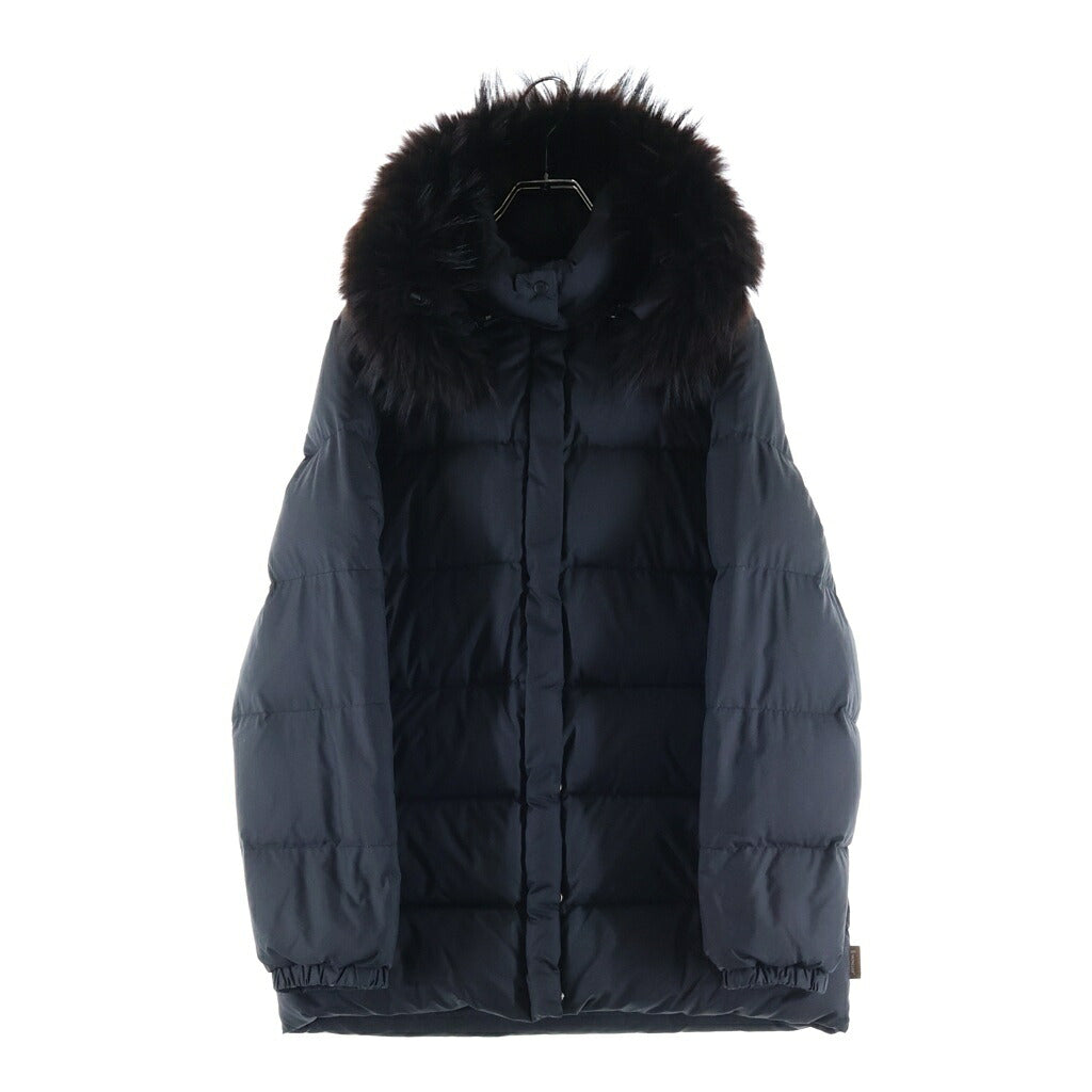 MONCLER(モンクレール) 茶タグ ファー付き ジップアップフーデッドダウンジャケット レディース ブラック 220-093-47352-90