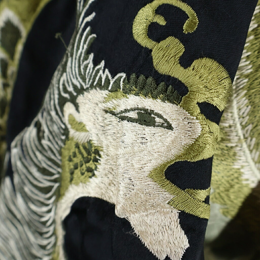 花旅楽団(ハナタビガクダン) 鳳凰図風 刺繍 レーヨン リバーシブルスカジャン ブラック/ゴールド