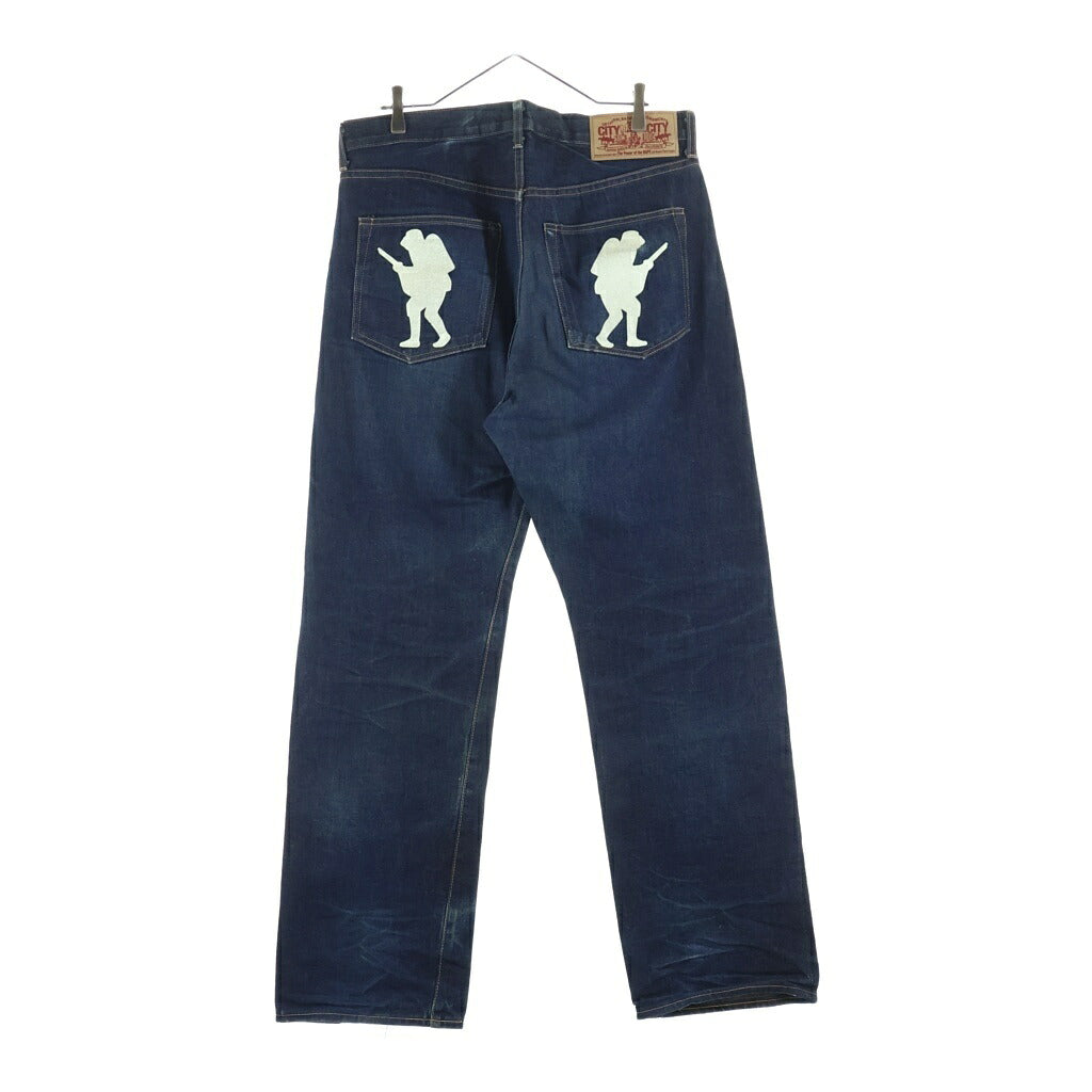 A BATHING APE(アベイシングエイプ) FOOTSOLDIER フットソルジャープリント ジップフライ ワイドデニムパンツ インディゴ