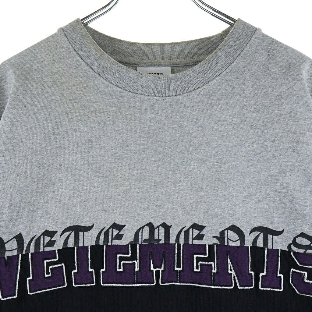 VETEMENTS(ヴェトモン) Horizontal Cut Up Logo Tee カットアップロゴ クルーネック半袖Tシャツ カットソー グレー