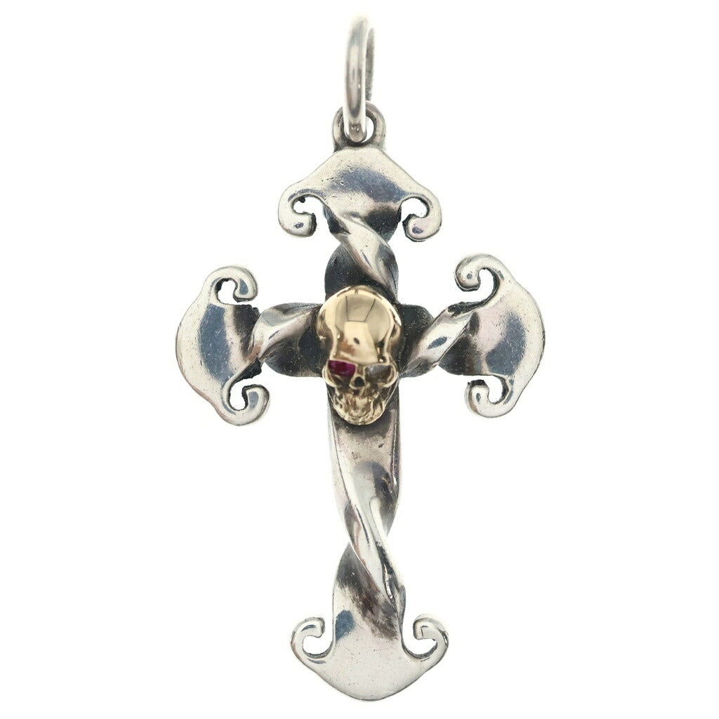 STANLEY GUESS(スタンリーゲス) Twisted Cross w/Skull Pendant ツイステッドクロス 18Kスカル ペンダントトップ シルバー/ゴールド