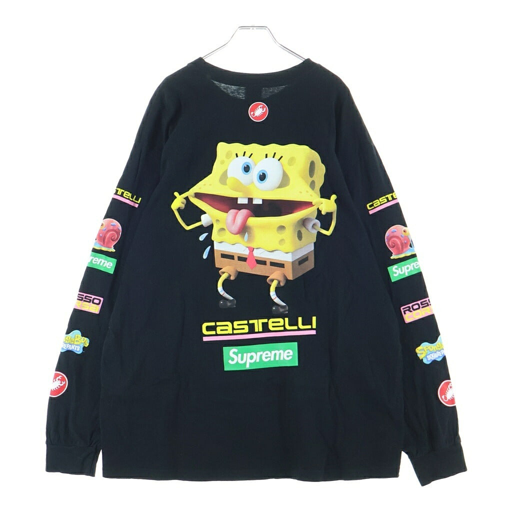 SUPREME(シュプリーム) 25SS ×CASTELLI SpongeBob L/S Tee カステリ スポンジボブプリント クルーネック長袖Tシャツ ロングスリーブカットソー ブラック